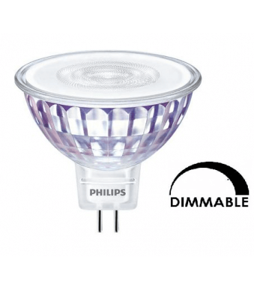 Ampoule Philips Mas LEDspot VLE MR16 DIM 7.5W substitut 50w 621lumens blanc chaud 2700K Gu5.3