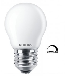 Ampoule LED Philips Dimmable Sphérique P45 4,5w substitut 40w 470lumens blanc chaud 2700K E27