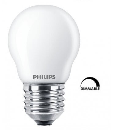 Ampoule LED Philips Dimmable Sphérique P45 4,5w substitut 40w 470lumens blanc chaud 2700K E27
