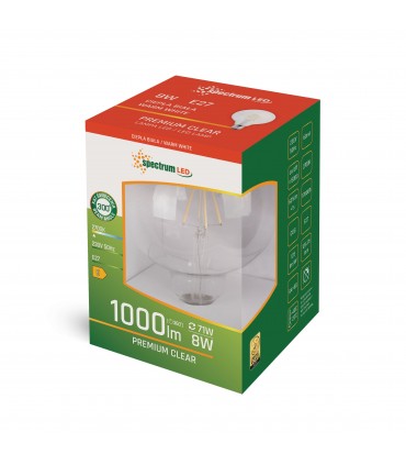 Ampoule LED Globe G125 8W substitut 71W 1000 lumens blanc chaud 2700K E27