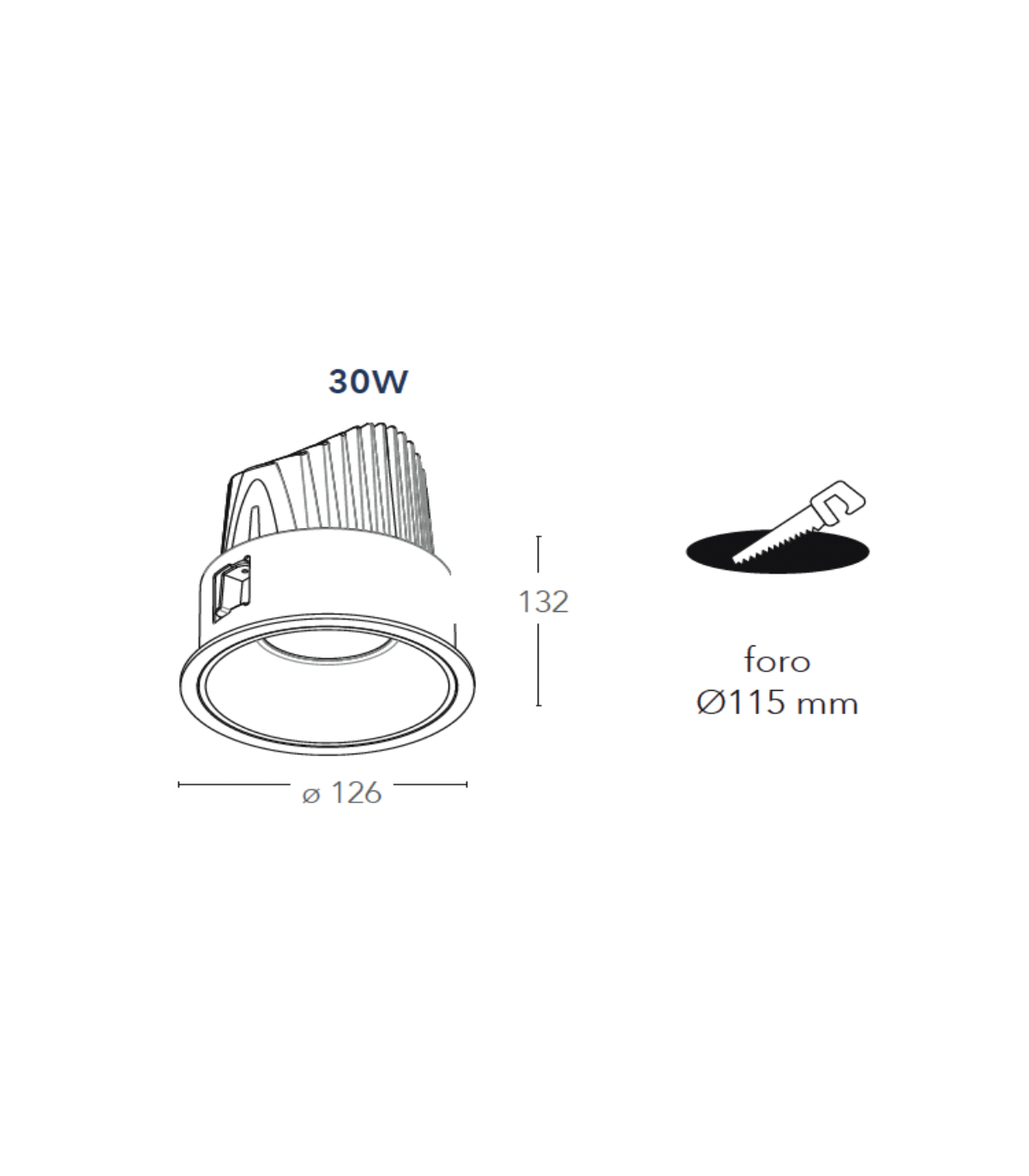 Spot encastrable plafond 30W LED COB 4500K blanc neutre 2500 Lumens