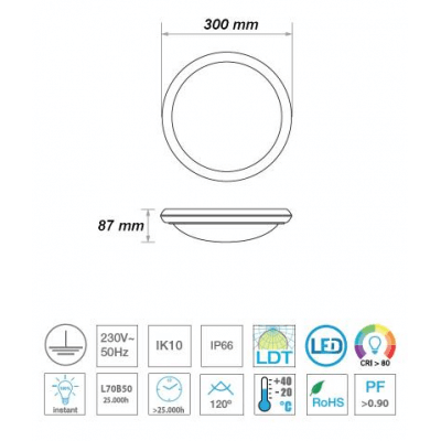 OSLO Hublot LED 22W IP66, IK10 avec detecteur de mouvement