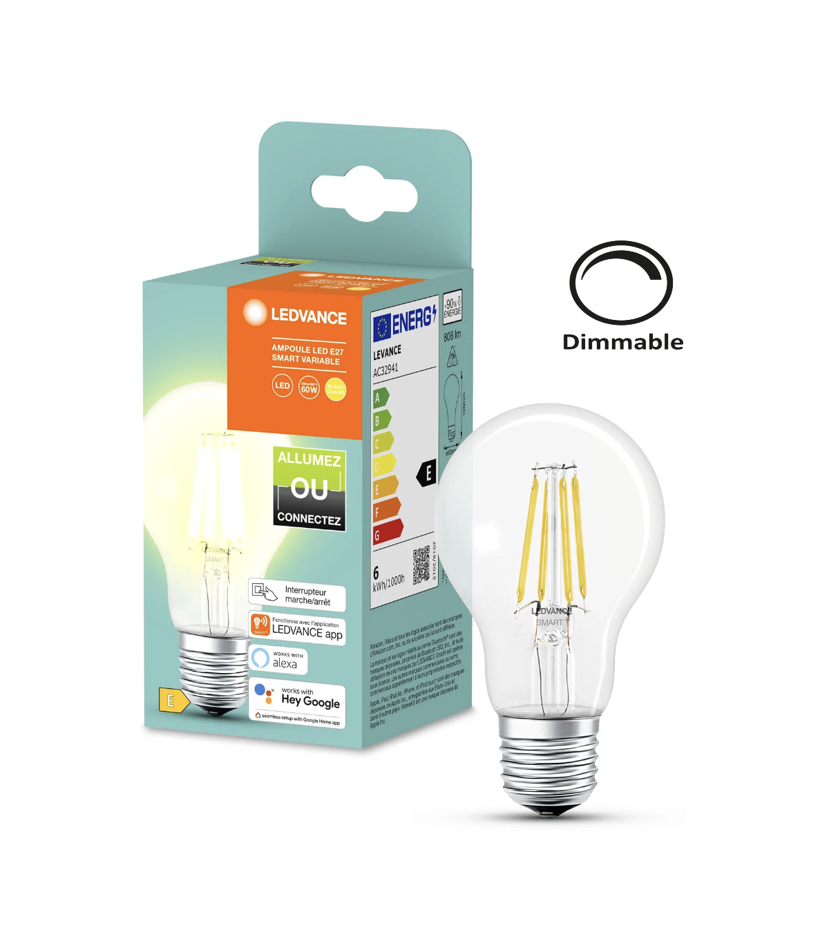 3 ampoules Filament LED A60 Opaque E27 1055Lm 75W 2700K Blanc