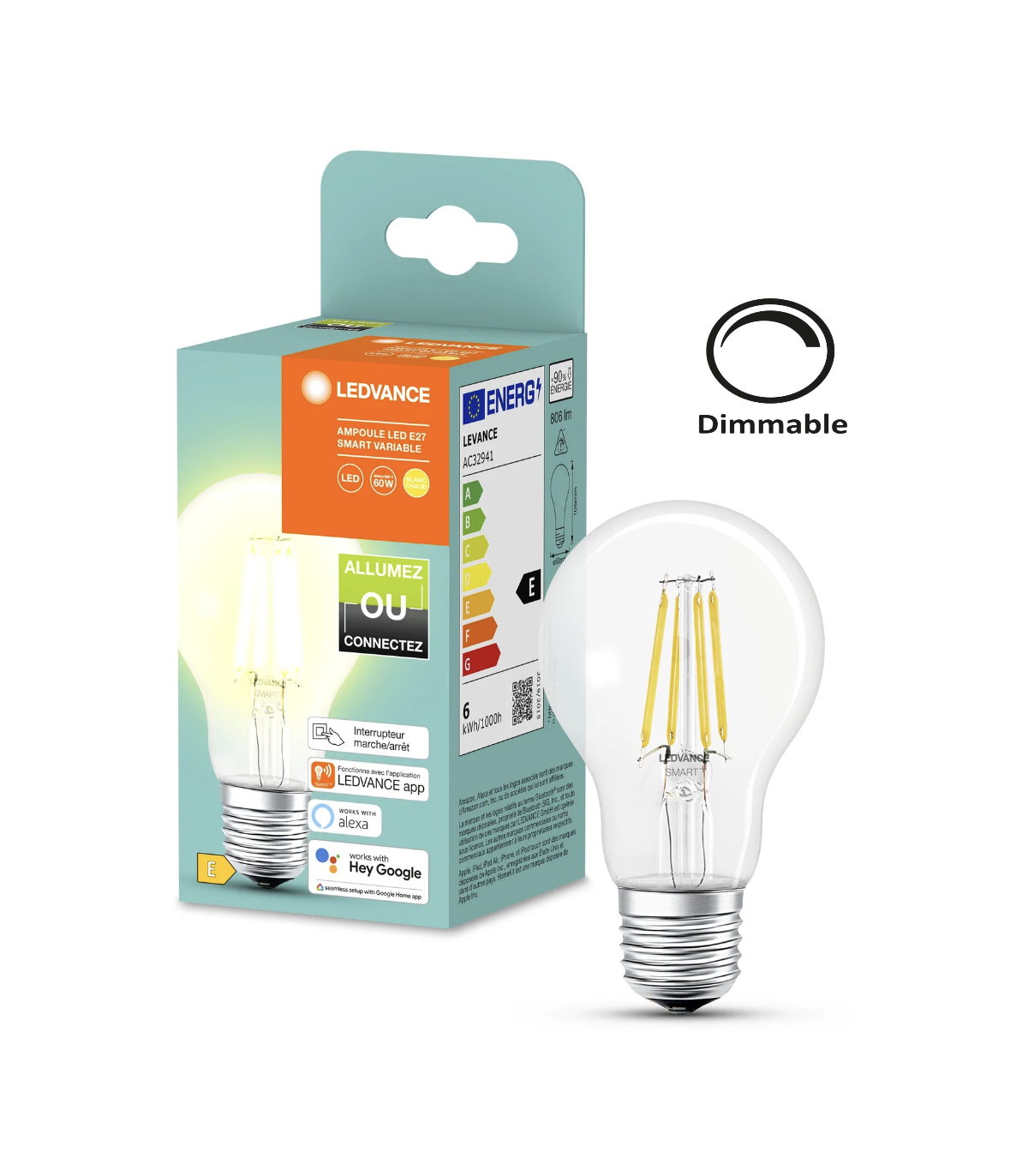 Ampoule LED culot E27 6W et 10W dimmable blanc