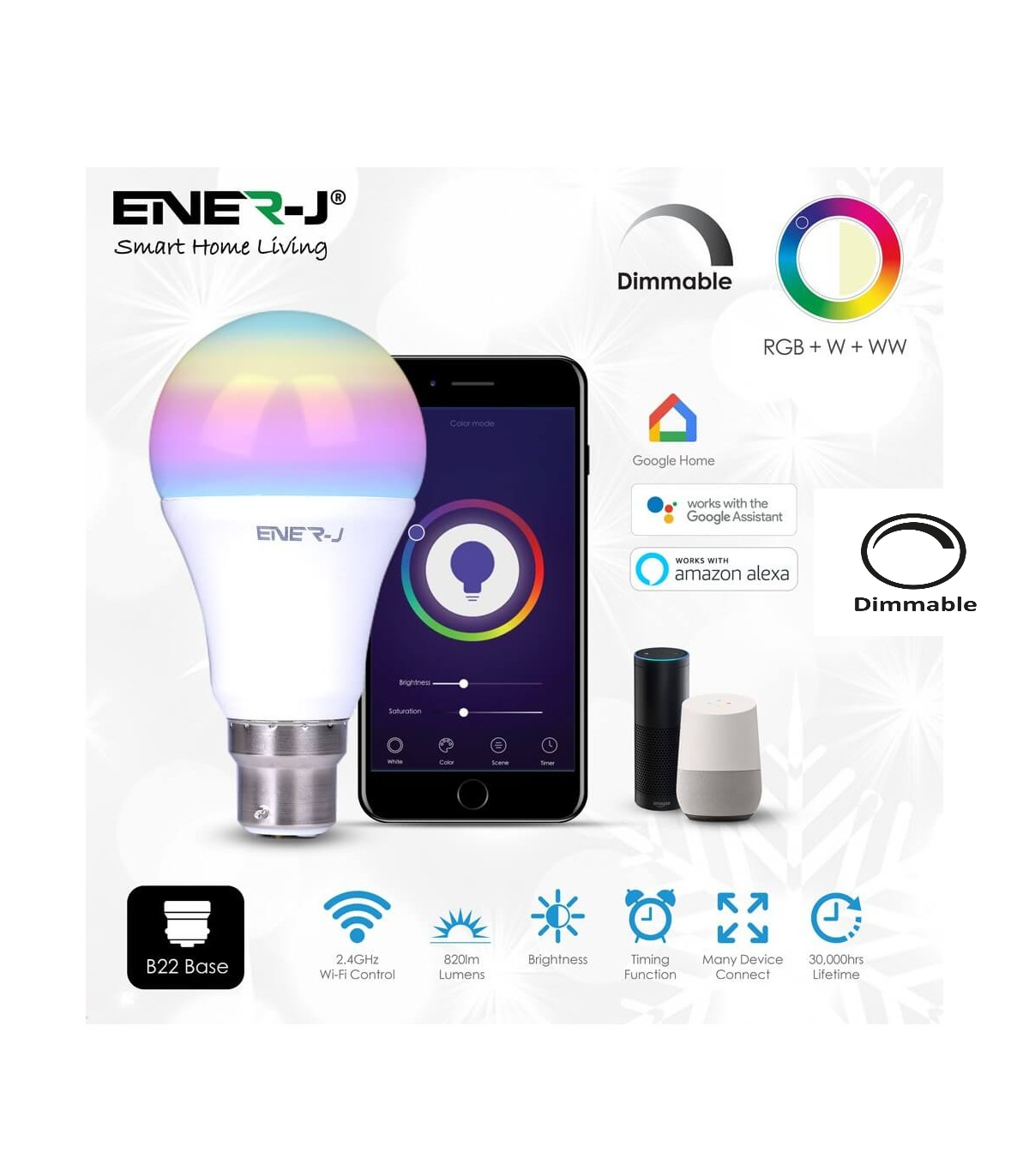 Ampoule connectée Smart Led Ener-j LED A60 9W équivalent 60W B22