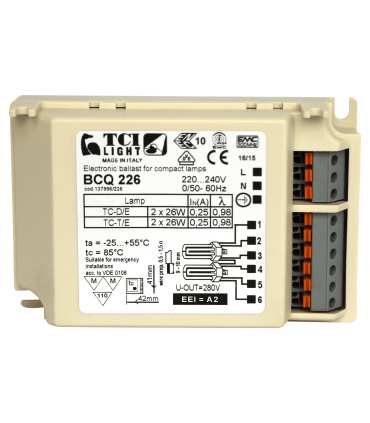 Mini Ballast électroniqUE TCI BCQ 226 pour 2 lampe FLUO 26W G24q ou GX24q