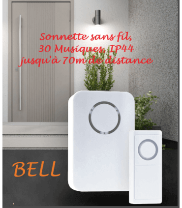 BELL Kit sonnette radio sans fil simple à installer, à piles IP44