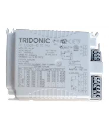 Ballast électronique TRIDONIC PC 1/2*26-42 TC PRO 18/22/26/32/40/42w