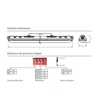 Réglette LED LCI ETANCHLED SENSOR IP65 40W 4000K 1200mm 5200lm blanc froid 4000K IK10