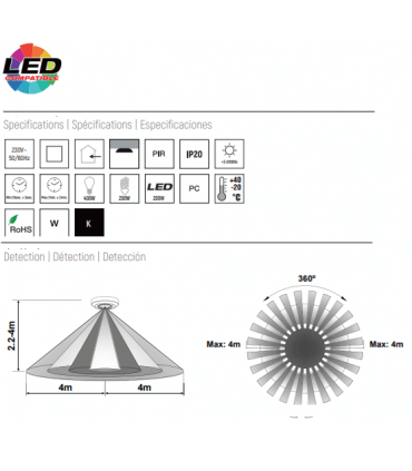 DETECT 76.20 Blanc Mini Détecteur de mouvement IR en applique de plafond 360° distance jusqu'à 8m