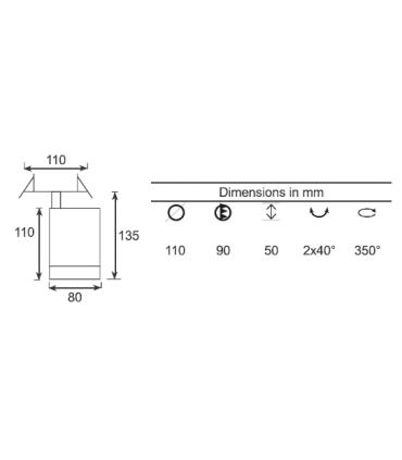 Projecteur encastré TD-SHOPLIGHT CUP-E 23W 3290lumen 3000K blanc chaud diamètre de perçage 90mm