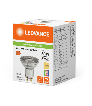 Ampoule LED OSRAM PAR16 7W substitut 80W 575lumen blanc neutre 3000K dimmable GU10
