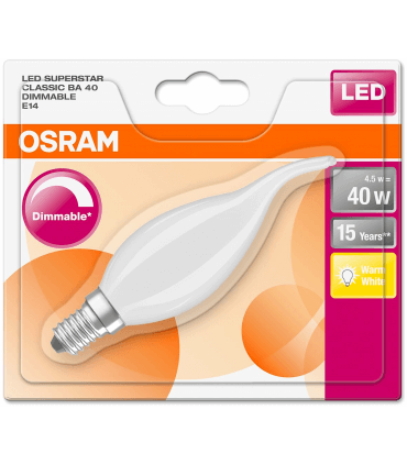 Ampoule OSRAM LED SUPERSTAR coup vent 5W substitut 40W 470lumen blanc chaud 2700K E14