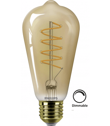 Ampoule led Philips LED Vintage flame 5.5w substitut 40W ST64 blanc trés chaud 2200kE27 GOLD Dimmable