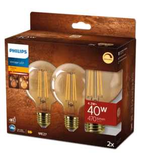 Lot de 2 Ampoules LED Vintage Ambrée à Filament G80 4,2W substitut 40w E27