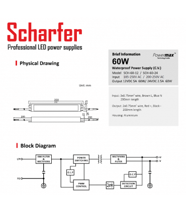 SCHARFER 60W 12v 5A Etanche IP67 SCH-60-12