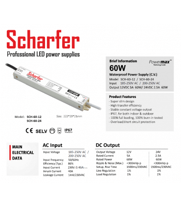 60W 24v 2.5A Etanche IP67 SCH-60-24