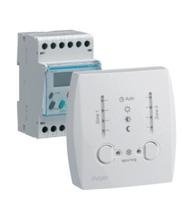 HAGER Programmateur modulaire digit chauf élec fil pilote boîtier amb 2 zones 7j 230V