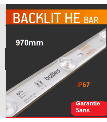BALTLED BAKLIT BAR 10W 24V blanc 6500K 1506 LUMEN 170° IP67 960mm
