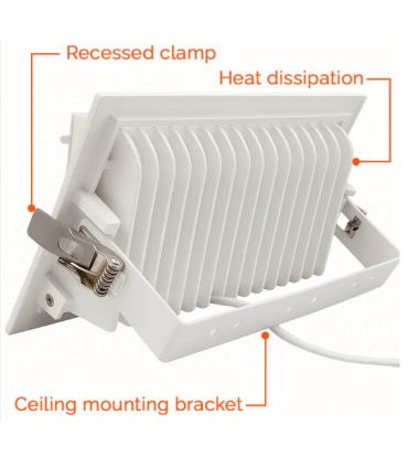 Encastré LED orientable rectangulaire 40W 4400lumen CCT couleur sélectionnable diamètre de perçage 215*125mm