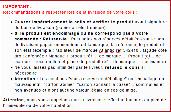 information livraison